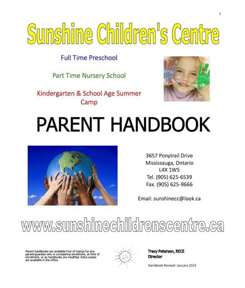 Sunshine Children's Centre Parent Handbook 2023